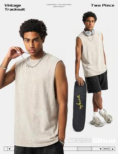 Conjuntos de Verano para Hombre de 2 Piezas, Camisetas sin Mangas y Pantalones Cortos con Lavado Vintage, Conjunto Deportivo Informal de Verano - Product Image 4