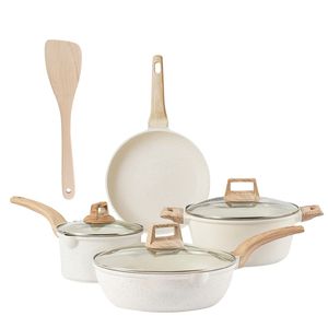 Pentole da cucina con rivestimento in granito antiaderente bianco Set di pentole a induzione rapida per lavastoviglie - Product Image 5