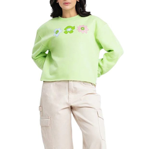 Sudadera Oversize de Cuello Redondo para Mujer, Bordado Floral, Tejido de Algodón, Corta, Estilo Casual Urbano, Primavera - Product Image 1