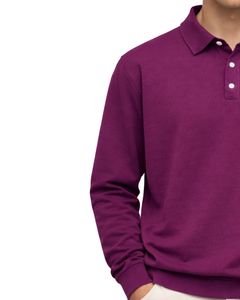 เสื้อโปโลแขนยาวสีม่วงสำหรับผู้ชาย ผ้าคอตตอนผสมเนื้อนุ่ม สวมใส่สบาย คอปกคลาสสิก เหมาะสำหรับฤดูหนาว ผลิตโดยผู้ผลิต - Product Image 4