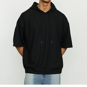 Sweat-shirt à capuche surdimensionné pour hommes, couleur unie, en coton, manches trois quarts, coupe ample, décontracté, streetwear, pull-over, vêtements d'automne - Product Image 3