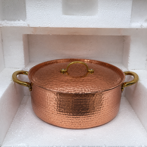 Olla de Cobre Martillado Artesanal con Tapa y Asas de Latón, 3.5L, para Cocinar y Servir, Utensilios de Cocina para Hotel, Restaurante y Catering - Product Image 2
