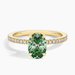 Emerald Cut Oval Green Gemstone <b>Ring</b> Yellow Gold Pave <b>Diamond</b> Band Women's Engagement Classic Style - Product Image 1