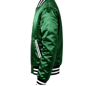 Veste de baseball unisexe en satin vert 2025 personnalisable avec nom d'équipe et lettres – Style universitaire - Product Image 6