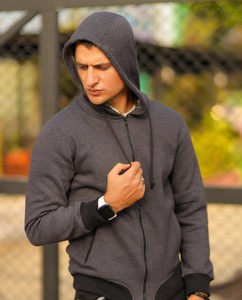 Men's Hooded Fleece <b>Jacket</b> With Contrast Accents Windproof Zipper Closure Sporty Winter Wear - Product Image 4