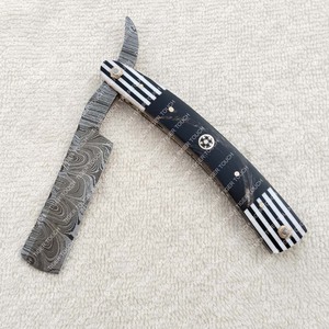 Navaja de afeitar medieval profesional con mango de cuerno y madera para barbería y salón, modelo TT-5522 - Product Image 5