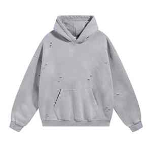 Sudaderas con capucha vintage pesadas para hombre al por mayor, sudaderas con capucha desgastadas de gran tamaño, sudaderas con capucha lisas personalizadas con lavado ácido - Product Image 2