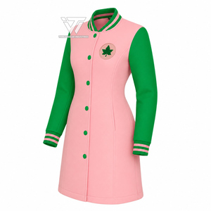 Alpha grec |   Kapa |   Vêtements Alpha Sorority prêts à être expédiés, veste longue de style Letterman, robe de style universitaire avec manches en simili cuir - Product Image 1