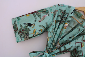 Bata Kimono con Estampado de Dibujos Animados para Mujer, 100% Algodón Transpirable, Camisón de Verano Hecho a Mano, Cuello en V, Cintura Elástica, Largo Completo - Product Image 3