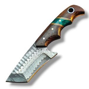 Couteaux Tanto en acier Damas faits à la main, couteaux de chasse et de camping haut de gamme à lame fixe avec une structure de lame et un design de manche robustes - Product Image 1