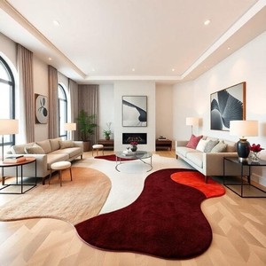 Alfombra Moderna Abstracta Roja, Alfombra Decorativa de Lana Hecha a Mano, Alfombra Abstracta para Interiores y Exteriores, Decoración del Hogar, Alfombras al Mejor Precio - Product Image 1