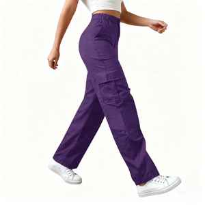 Pantalon cargo taille haute pour femme, coupe ample, jambe large, avec cordon de serrage, respirant, multi-poches, décontracté, sportif, tendance - Product Image 3