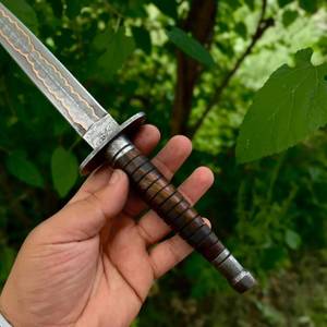 Custom Handmade Copper Damascus Fixed Blade Pocket Hunting <b>Knife</b> Double Edge Spear Point Hunting <b>Knives</b> Wooden Handle - Product Image 4