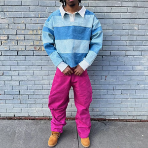 Camiseta de Rugby de Manga Larga con Rayas, 100% Algodón, Lavado Ácido, Estilo Desgastado con Bajo sin Rematar, Ligera, de Secado Rápido, para Estampado y Uso como Crop Top - Product Image 2