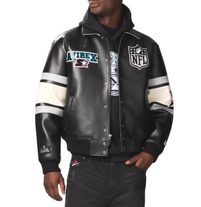 Veste bomber en cuir unisexe X Starter Super Bowl LX, veste en cuir de vache véritable édition limitée, veste de style vintage - Product Image 2