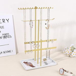 Necklace <b>Holder</b> Metal Jewelry Stand Necklace Organizer with 28 Hooks for Storage and Hanging Bracelets <b>Key</b> Chains Jewelry Stand - Product Image 2