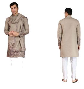Ensemble Kurta pour homme en viscose, coupe régulière, longueur au sol, brodé Bandhani traditionnel, séchage rapide, idéal pour mariage et Diwali - Collection Desert Royal - Product Image 1