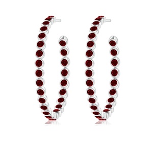 Boucles d'oreilles créoles en or massif 14K avec rubis, taille ronde, sertissage à la française, bijoux fins, fabricant OEM ODM, cadeau pour la mère - Product Image 1