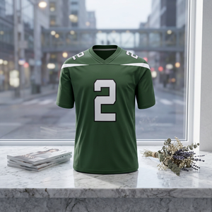 Maillot de football américain vert pour homme, col en V, manches courtes, anti-humidité, impression sublimée, numéro d'équipe 2, coupe classique - Product Image 3