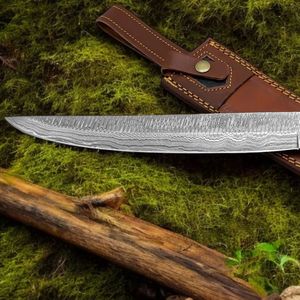 Cuchillos de Caza Premium con Hoja Fija, Patrón Damasco, Mango de Madera y Funda de Cuero para Camping, Senderismo y Actividades al Aire Libre - Product Image 2