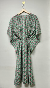 Caftán para Mujer, Cuello en V, Cierre con Cordón, Estampado Floral de Algodón, Corte Holgado, Secado Rápido, Transpirable, Ecológico, Vestido de Playa - Product Image 2