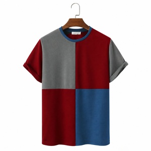 Camiseta de Manga Corta para Hombre, Cuello Redondo, Bloques de Color, Tejido de Punto, Corte Regular, Casual, Ribete en Contraste, 100% Algodón, Secado Rápido, 320g - Product Image 1