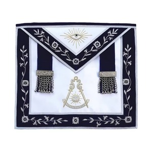 Tablier de Maître Maçon Bleu - Velours Bleu Ethnique avec Rabats Latéraux, Broderie Élégante en Fil Doré et Argenté, Toutes Saisons - Product Image 1