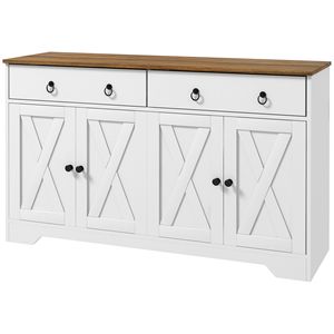 Credenza Stile Villa in Legno di Mango con 2 Cassetti, 4 Ante Scorrevoli, 2 Ripiani Regolabili, Finitura Bianca per Soggiorno - Product Image 1