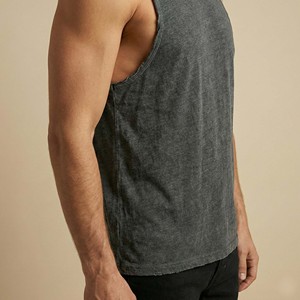 Men's Raw Edge Sleeveless T-Shirt Vintage Wash Gym Tank Top & Streetwear Vintage Wash Drop Armhole Muscle Tee - Product Image 5