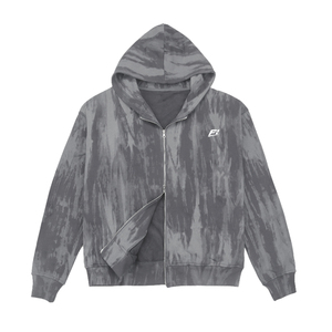 Sweat-shirt à capuche zippé en molleton épais de coton bleu marine à effet marbré pour homme, coupe oversize à épaules tombantes, style streetwear, vente en gros - Product Image 2