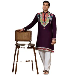 Ensemble Kurta Dhwaja Export Premium en pur coton brodé et multi-fils avec travail de miroir véritable, séchage rapide pour les mariages formels et Diwali - Product Image 1