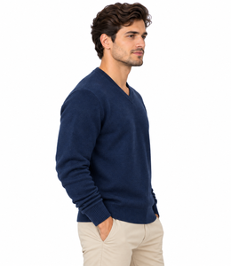 Pull en maille chaud pour homme Livster bleu marine col en V, classique, couleur unie, hiver, col, poignets et ourlet côtelés - Product Image 2