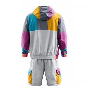 Ensemble de survêtement unisexe imperméable color block, coupe-vent léger à manches longues, style streetwear, avec short et veste de pluie à poches latérales - Product Image 2
