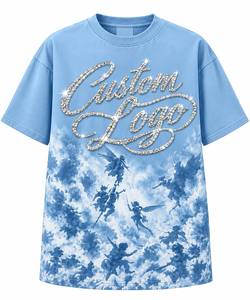 เสื้อยืดแขนสั้นโอเวอร์ไซส์สไตล์วินเทจสตรีทแวร์ผ้าเจอร์ซีย์ลายกราฟิกนางฟ้าประดับเพชรสำหรับผู้ชาย ผ้าฝ้าย 100% - Product Image 2