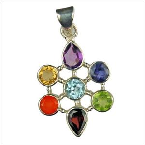 Art Palace Elegante Colgante de Plata 925 con Múltiples Gemas de Chakra, Amuleto de Moda Femenino con Piedras Variadas para Fiestas - Product Image 1