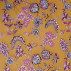 ผ้าจอร์เจตต์ปักลายดอกไม้สีมัสตาร์ดโกลด์ ดูเหมือนจริง สำหรับชุดเจ้าสาวสุดหรูและชุดสำหรับโอกาสพิเศษ-ผู้หญิง/ผู้ชาย - Product Image 4