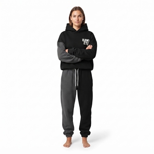 Conjunto Deportivo de Dos Tonos para Mujer, Personalizado al por Mayor, de Alta Calidad, en Felpa de Algodón, con Sudadera Holgada de Manga Larga y Hombros Caídos, y Pantalones Deportivos - Product Image 2