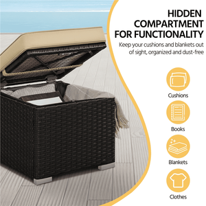 Set di 2 Pouf Contenitori da Esterno in Vimini con Cuscini Marrone/Kaki - Product Image 4