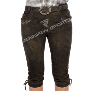 <b>Womens</b> Bavarian <b>Under</b>-Knee Suede Leather Lederhosen Outfit Oktoberfest Party <b>Shorts</b> Formal Straight Canvas Dark Wash Breathable - Product Image 2