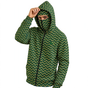 NEXTEX Sudadera con capucha unisex con cremallera en zigzag y diseño de chevron, color verde y amarillo, con máscara facial estilo ninja - Product Image 5