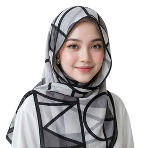 Écharpe imprimée en viscose noire et blanche pour femme, motif géométrique moderne, châle léger et doux, étole élégante et tendance - Product Image 1