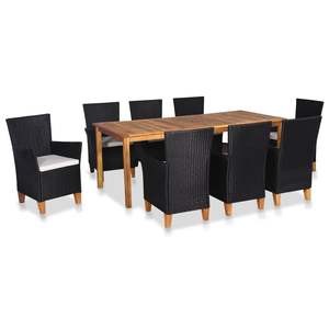 Conjunto de Comedor para Jardín de 6 Plazas, Madera de Teca y Ratán, Muebles de Exterior de Diseño Contemporáneo - Product Image 1