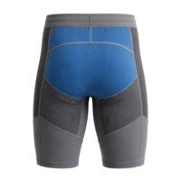 Amkoor Short de compression pour homme gris bleu uni taille haute élastique séchage rapide avec boutons sport décontracté
