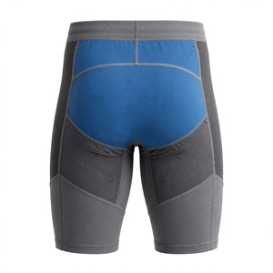 Short de compression Amkoor pour homme, gris bleu uni, taille haute élastique, séchage rapide, boutons, sport, décontracté - Product Image 2