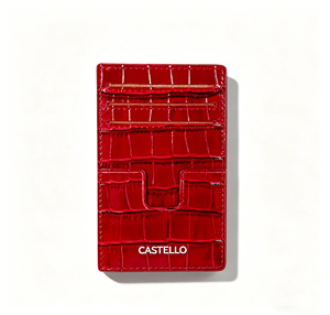 [Altamente Recomendado] Cartera Delgada de Cuero con Grabado de Cocodrilo Castello, Tarjetero Abierto de Poliéster en Negro, Azul Marino, Rojo y Verde - Product Image 1