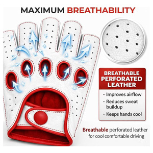 OEM Factory Direct Luxury Soft Cowhide Leather Fingerless Two-Tone Car Driving Gloves Knuckle Vent Open Back Anti-Slip Steering - Product Image 2