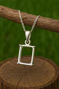 Support de pendentif octogonal en argent sterling 925, 8x10mm, semi-monture pour pierre précieuse solitaire, bijoux fins - Product Image 5