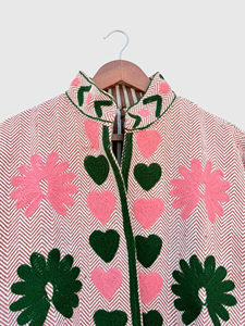 Chaqueta con cuello mandarín y apliques florales, manga larga, longitud regular, para mujer adulta, estilo cuadrado, estampada, de poliéster, para primavera. - Product Image 2