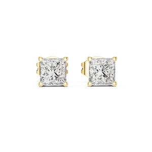 Boucles d'oreilles en or jaune 14 carats avec diamants de laboratoire de taille princesse pour femmes |   Boucles d'oreilles de mariage |   Nouveau diamant cultivé - Product Image 1