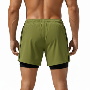 Men's Fashion Sport Shorts Dual <b>Layer</b> Inner Compression Satin Finish Elastic Waist Custom Label Private Label OEM Manufacturer - Product Image 2